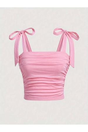 Summer crop top with pink bow