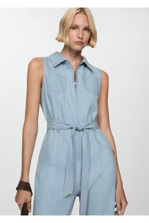 Belted denim overalls