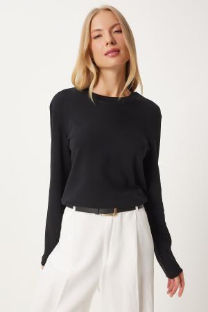 Cotton Basic Knitted Blouse Black