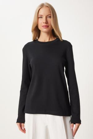 Cotton Basic Knitted Blouse Black