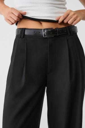 Belted and wide-leg fabric trousers