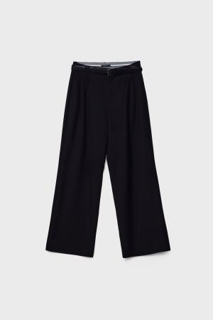 Belted and wide-leg fabric trousers