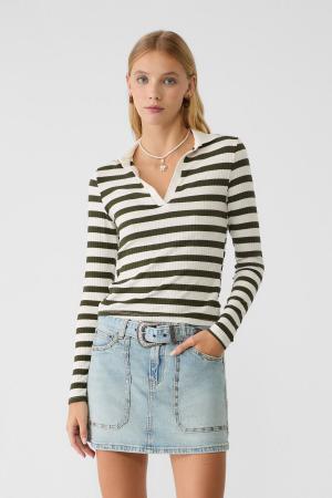 Striped polo neck t-shirt