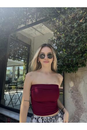 Women's Burgundy Folded Strapless Blouse