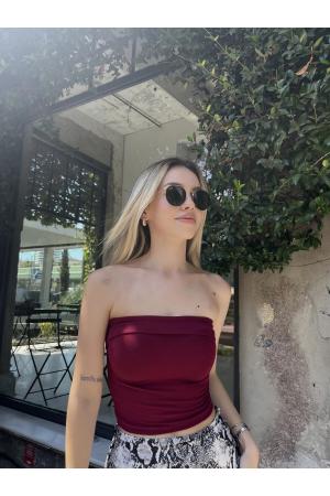 Women's Burgundy Folded Strapless Blouse