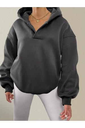 Unisex V-Neck Hooded Basic Oversize Sweatshirt