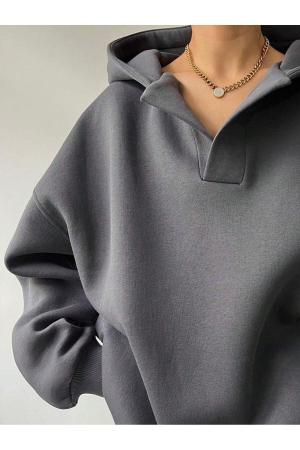 Unisex V-Neck Hooded Basic Oversize Sweatshirt