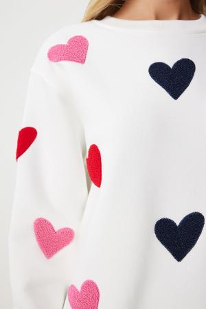 Heart Textured Raised Knitted Sweatshirt