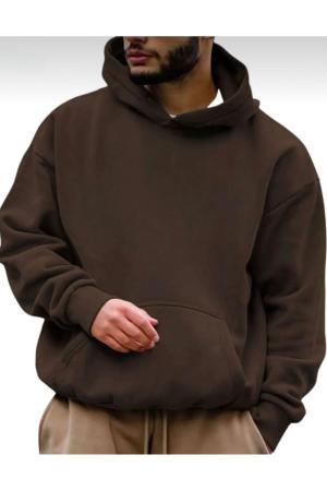 Brown Plain Hooded Oversize Sweatshirt