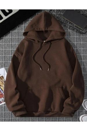 Brown Plain Hooded Oversize Sweatshirt