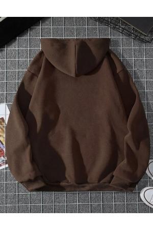 Brown Plain Hooded Oversize Sweatshirt