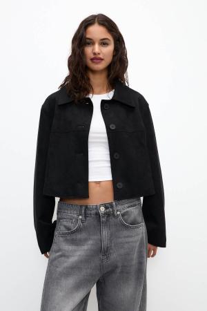 Crop faux suede jacket