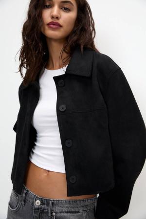 Crop faux suede jacket