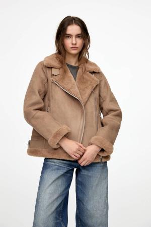 Long jacket with faux fur