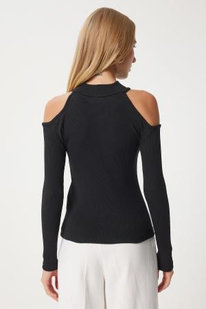 Women's Black Open Shoulder Blouse