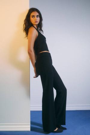 Wide leg trousers with folded waistband