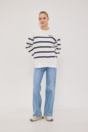 Striped Embroidered Three Thread Sweat WHITE-DARK BLUE