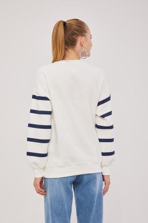 Striped Embroidered Three Thread Sweat WHITE-DARK BLUE