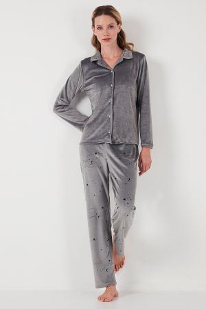 Shiny Velvet Printed Pajama Set