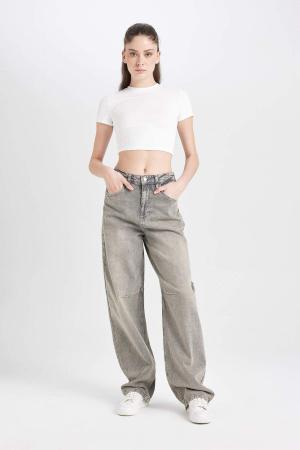 High Waist  Jean Washed Trousers