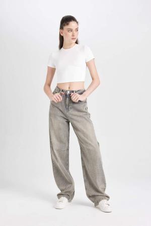 High Waist  Jean Washed Trousers