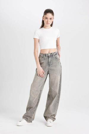 High Waist  Jean Washed Trousers