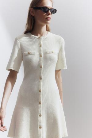 Buttoned Front and Knitted Dress