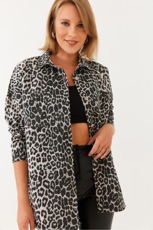 Women's leopard denim jacket