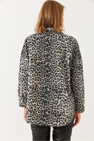 Women's leopard denim jacket