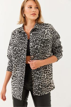 Women's leopard denim jacket