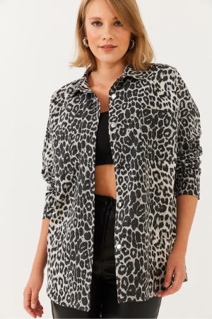 Women's leopard denim jacket