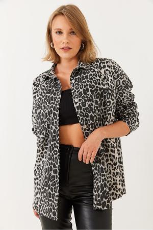 Women's leopard denim jacket