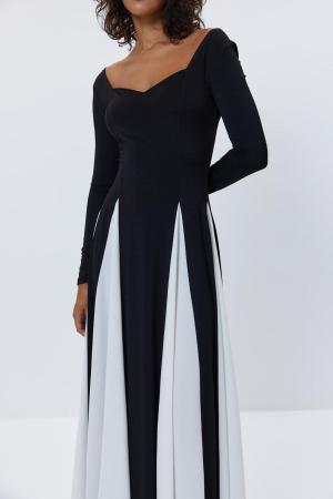 Sweetheart Neckline Block Color Black Long Dress