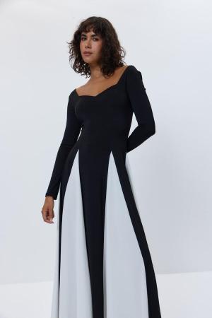 Sweetheart Neckline Block Color Black Long Dress