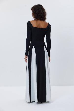 Sweetheart Neckline Block Color Black Long Dress