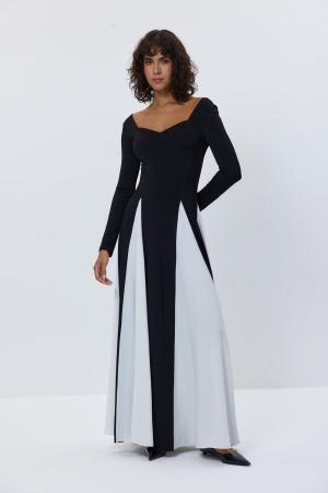 Sweetheart Neckline Block Color Black Long Dress