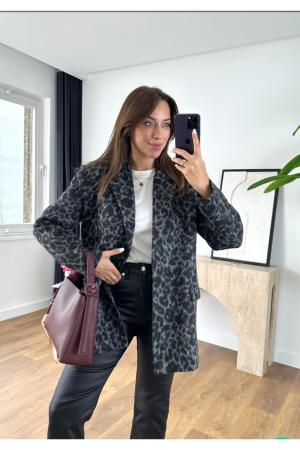 Black Leopard Detailed Blazer Jacket