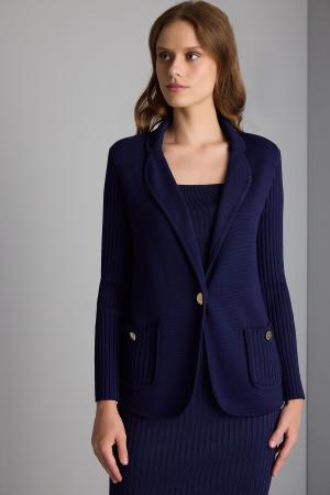 Navy Blue Knitted Blazer Jacket