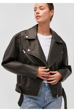 Belted Black Faux Leather Jacket