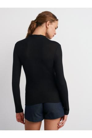 Stand Collar Long Sleeve Top-Black