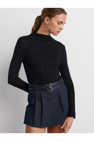 Stand Collar Long Sleeve Top-Black